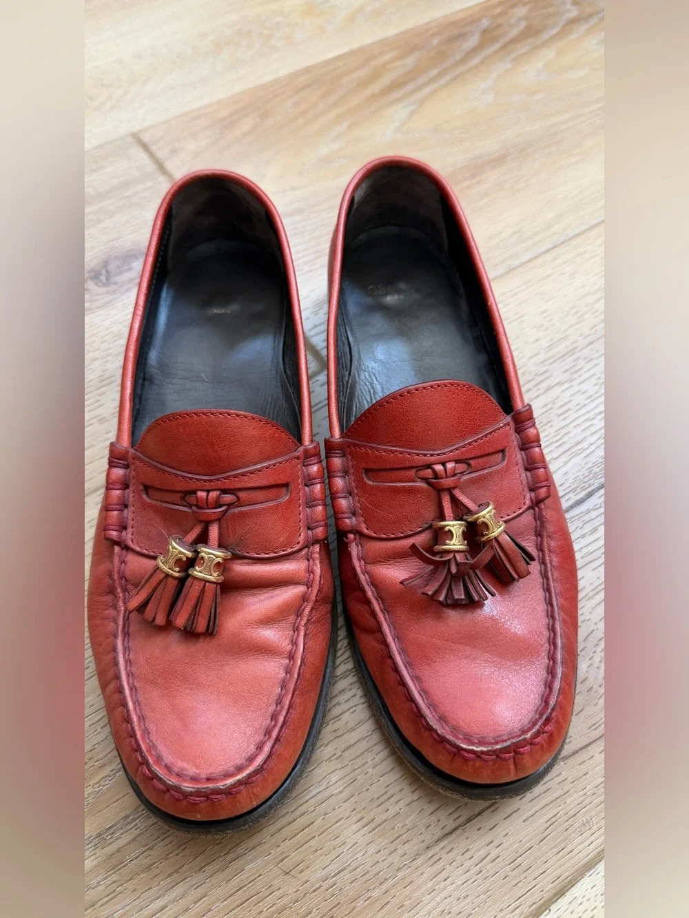 Celine women’s Classic Red Leather Tassel Loafers 38
